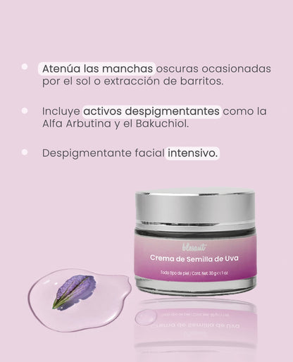 Crema de Semilla de Uva 30 g. Despigmentante Facial Intensivo.