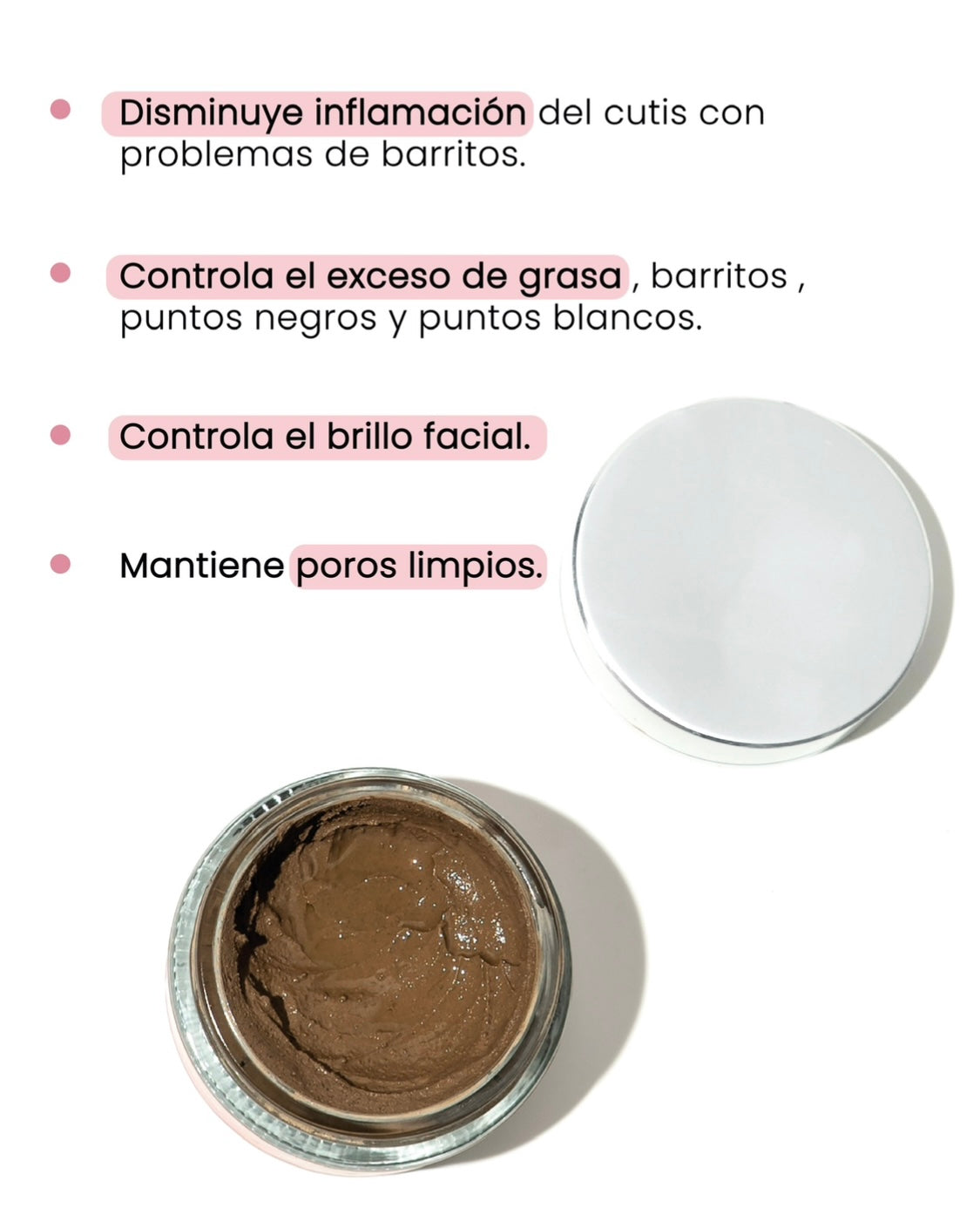 Mascarilla de Arcilla 60 g. Control Brillo Facial y Poros Limpios.