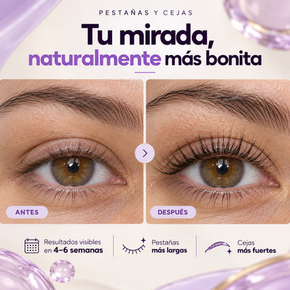 Antes y después con B-Lashes: pestañas más largas y cejas más fuertes